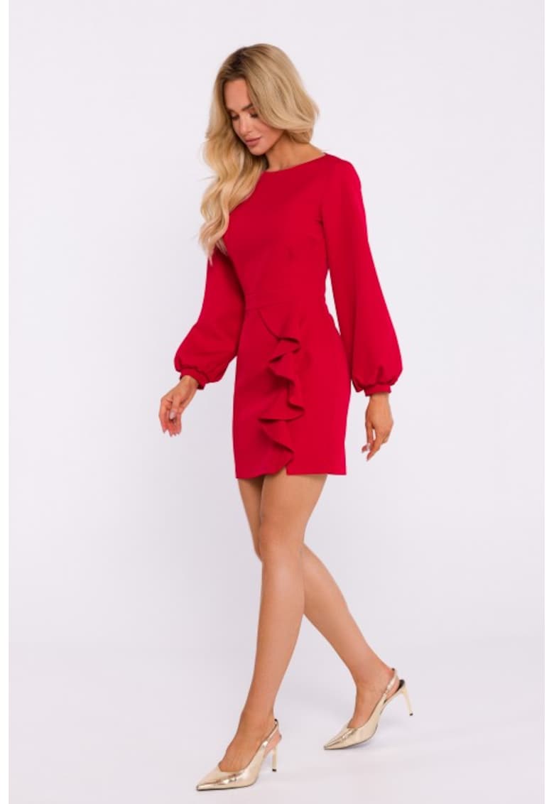 Rochie cu volan si decupaj pe spate - Rosu