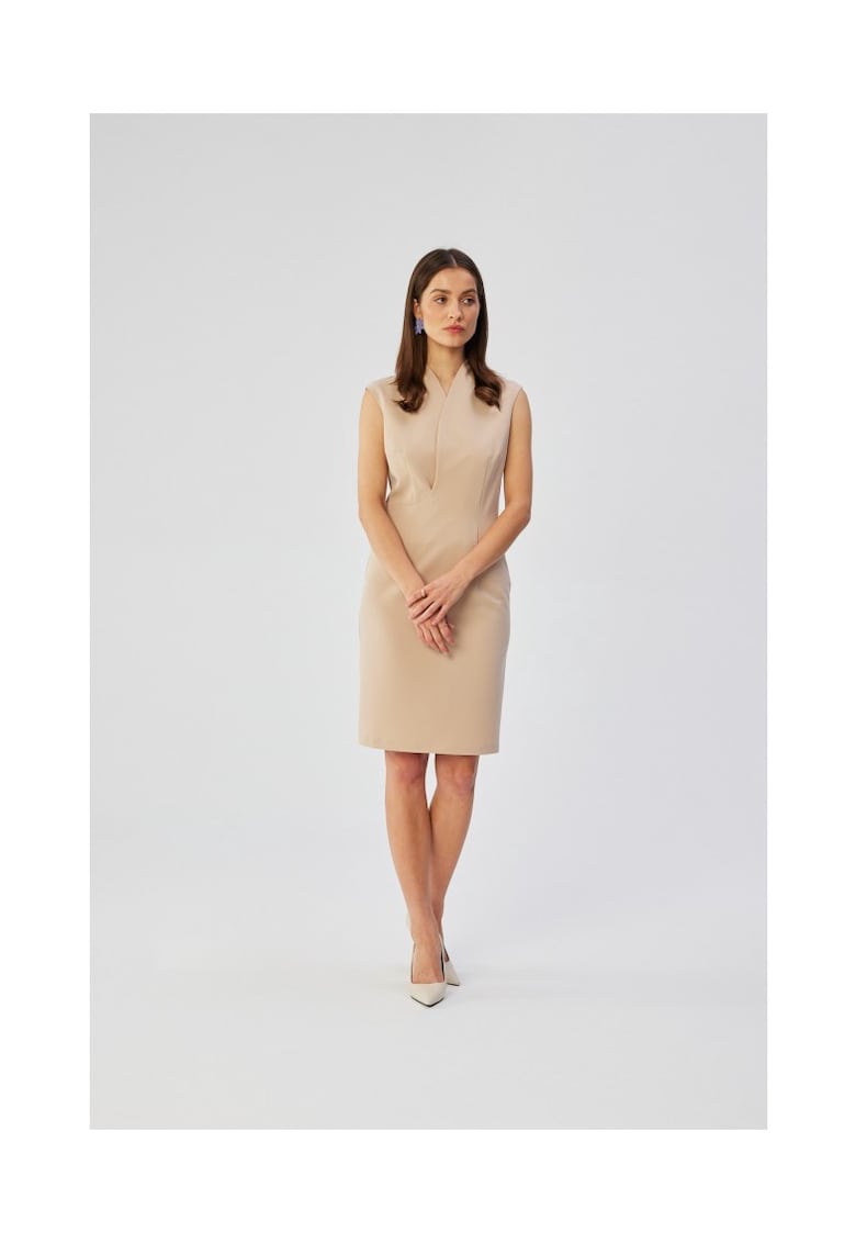 Rochie dama - creion cu decolteu dublu - Poliester - 34578 - Bej