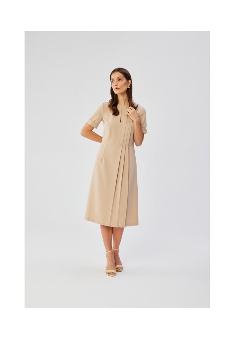 Rochie dama - cu pliuri laterale decorative - Poliester - 36798 - Bej