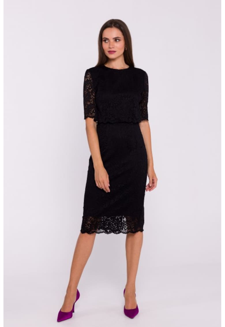 Rochie dantelata cu partea de sus dubla - Negru