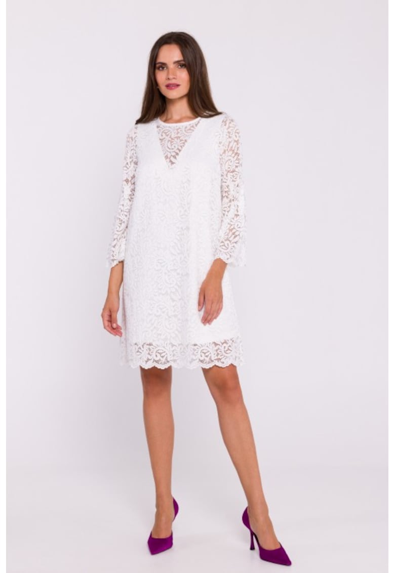 Rochie dantelata in doua straturi - tip trapez - Ecru