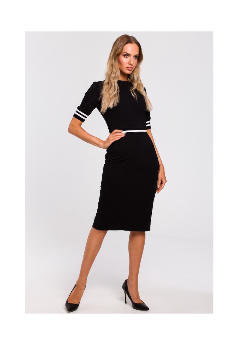 Rochie de dama Cu maneca - Bumbac - Elastan - Alb - Negru - Verde militar - Alb/Negru/Caramel