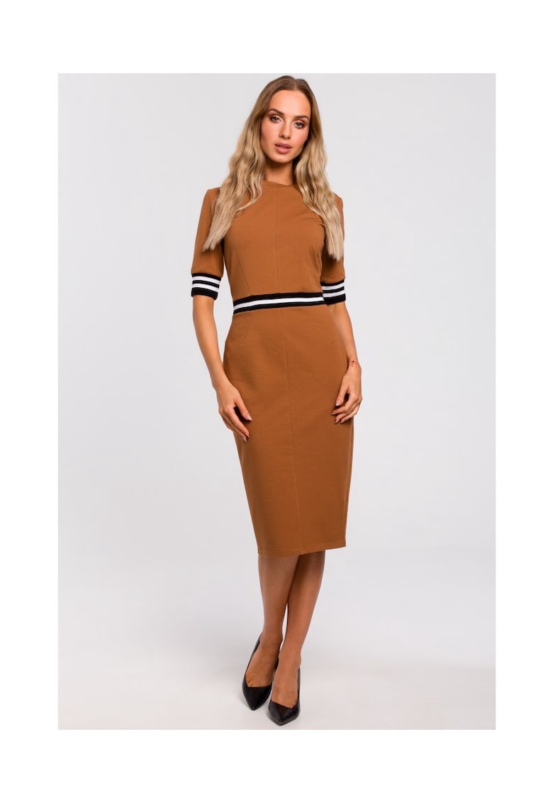 Rochie de dama Cu maneca - Bumbac - Elastan - Alb - Negru - Verde militar - Caramel