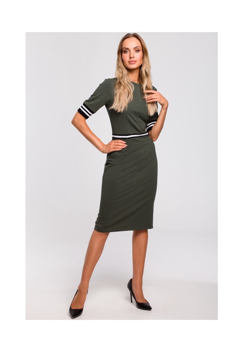 Rochie de dama Cu maneca - Bumbac - Elastan - Alb - Negru - Verde militar - Verde