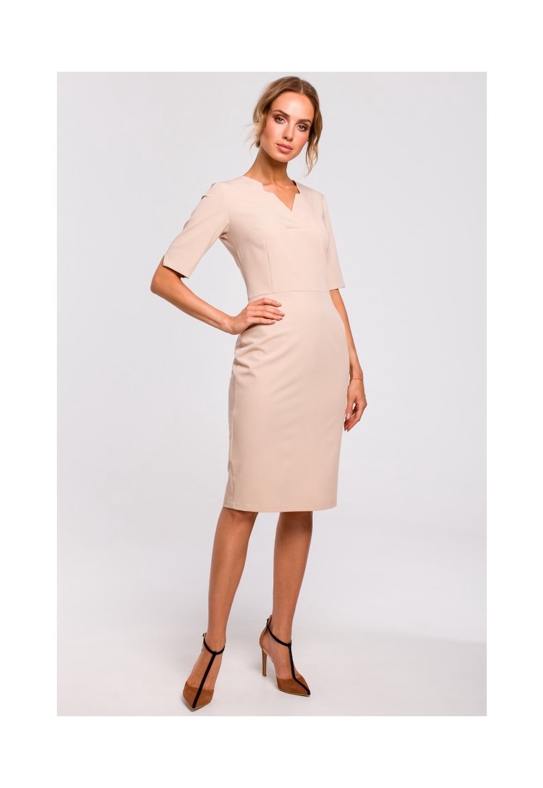 Rochie de dama - Cu maneca - Poliester - Viscoza - Bej1`2 - Bej