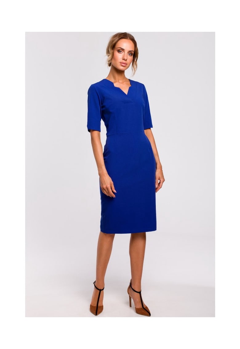 Rochie de dama - Cu maneca - Poliester - Viscoza - Bej1`2 - Bleumarin