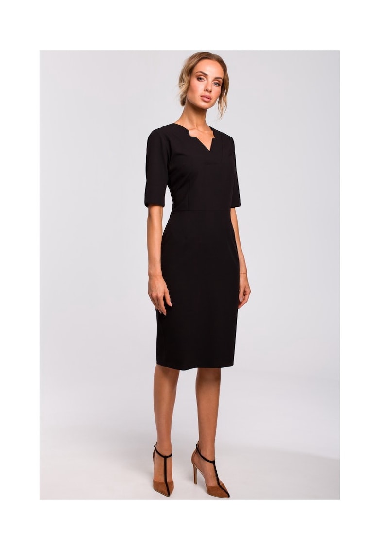Rochie de dama - Cu maneca - Poliester - Viscoza - Bej1`2 - Negru