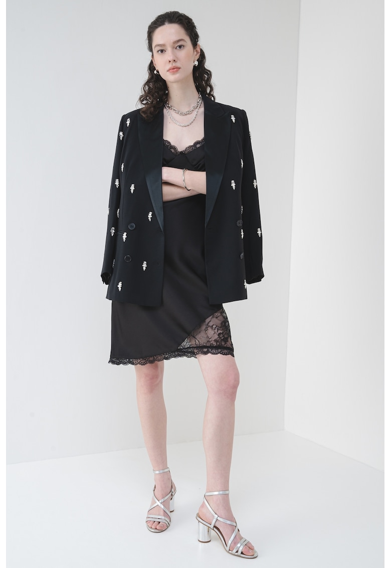 Rochie de satin cu garnituri de dantela - Negru