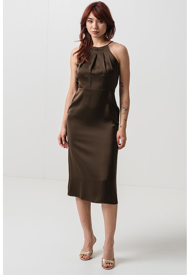 Rochie de satin - fara maneci - Maro inchis
