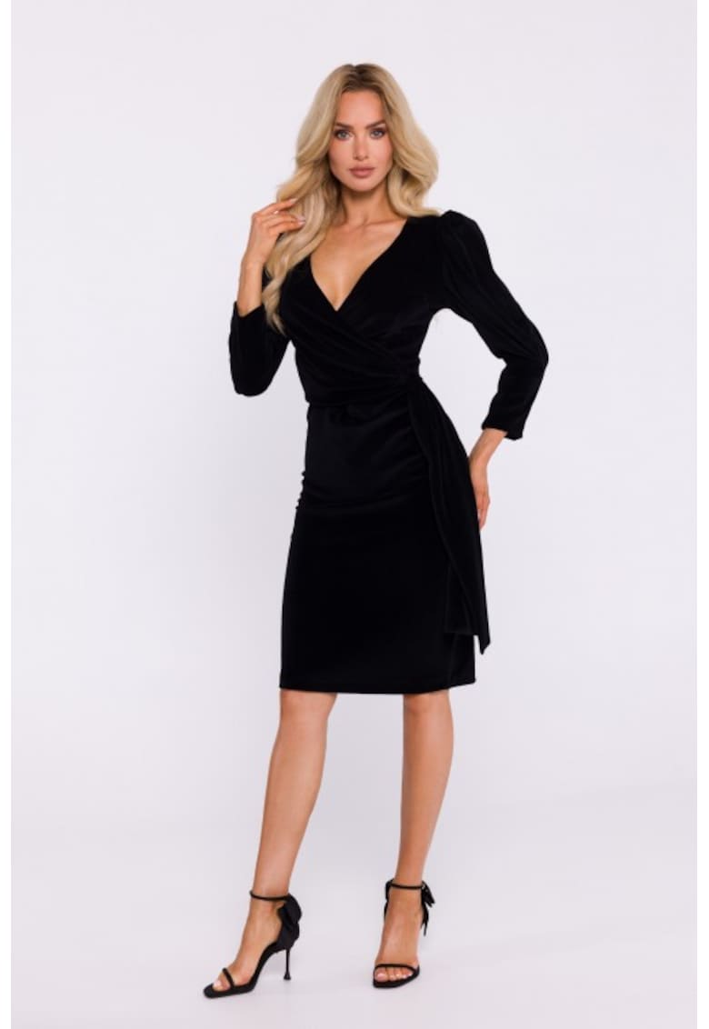 Rochie de seara din velur cu panglica - - Negru