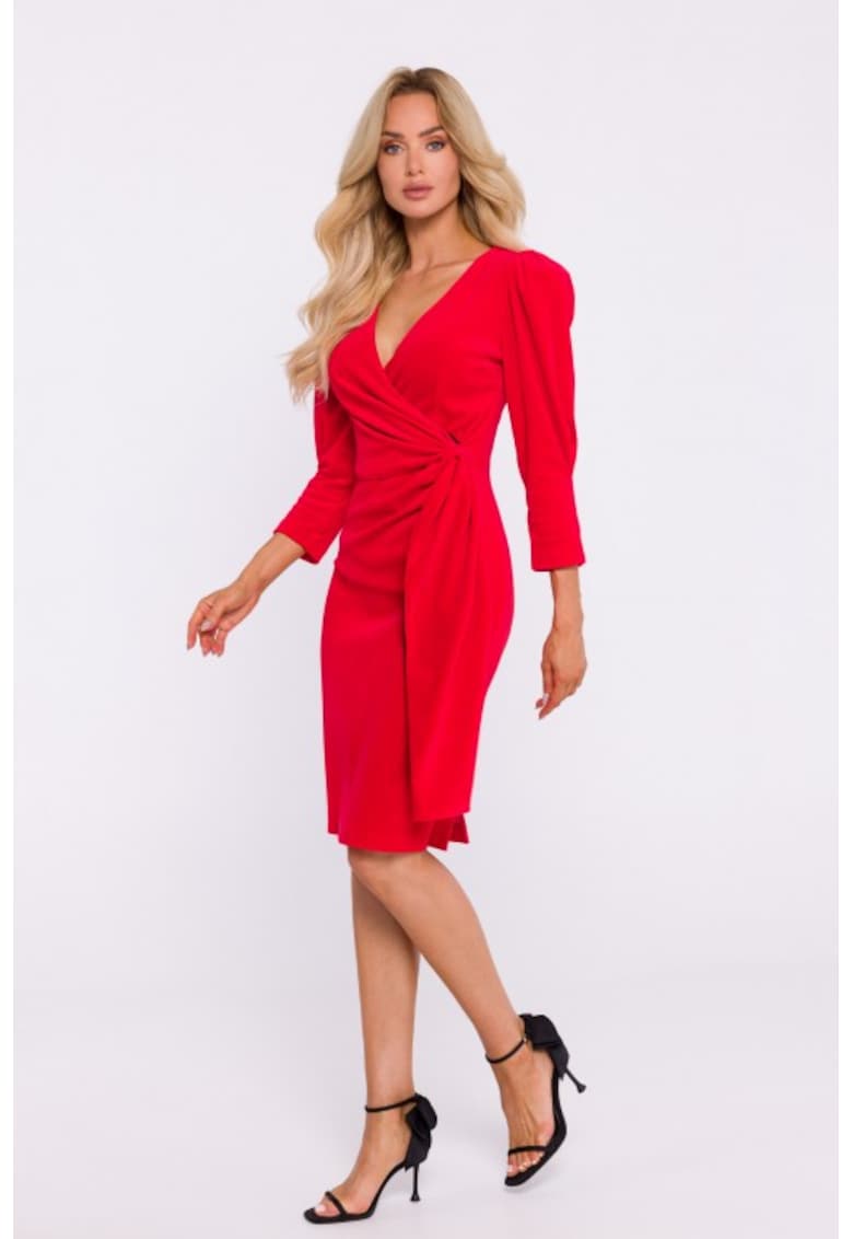 Rochie de seara din velur cu panglica - - Rosu
