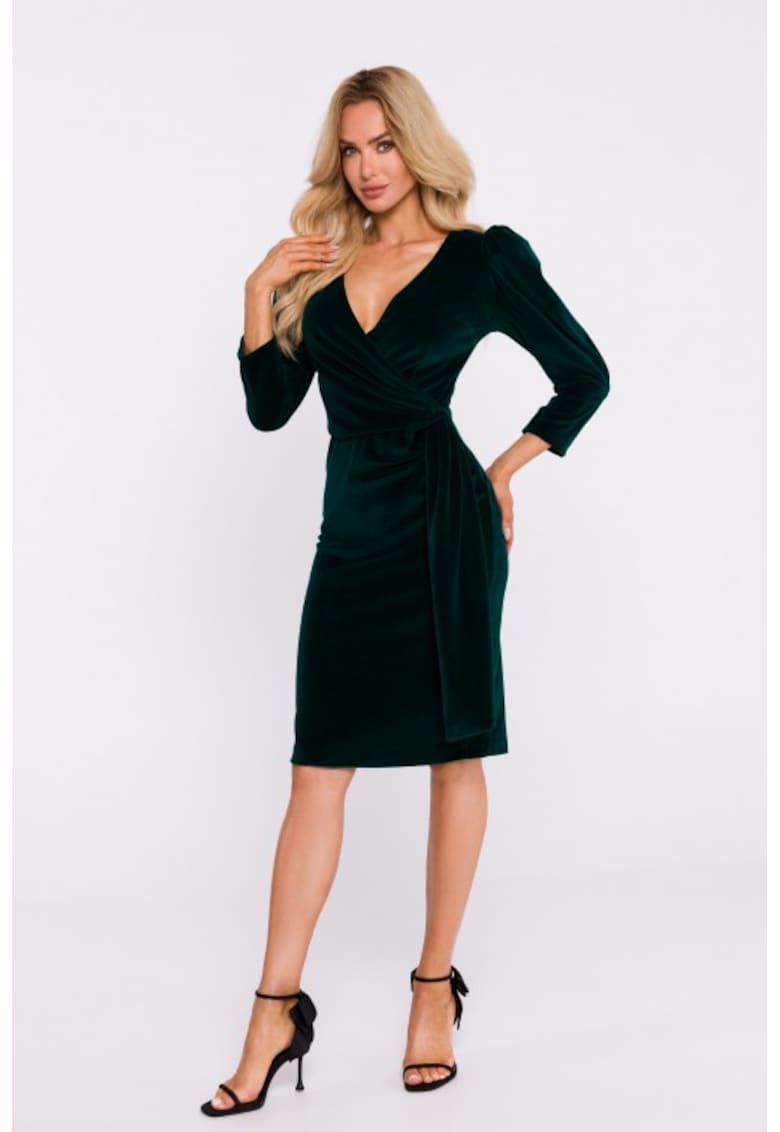 Rochie de seara din velur cu panglica - - Verde