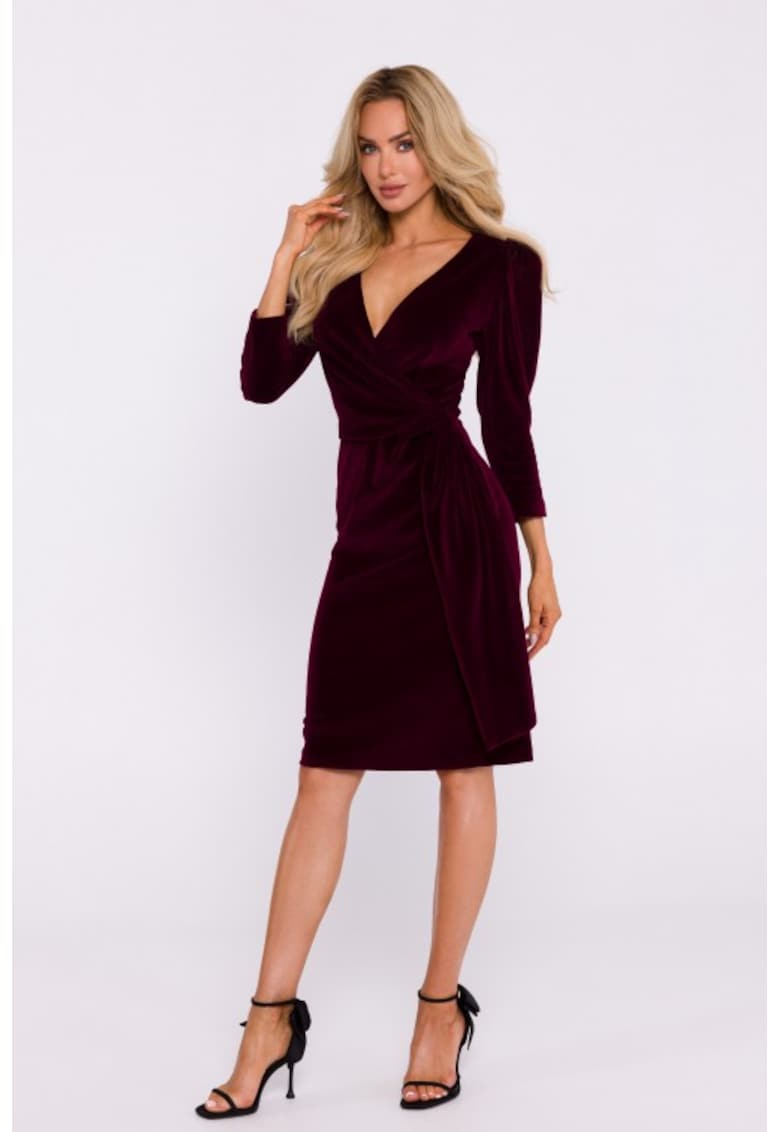 Rochie de seara din velur cu panglica - - Visiniu
