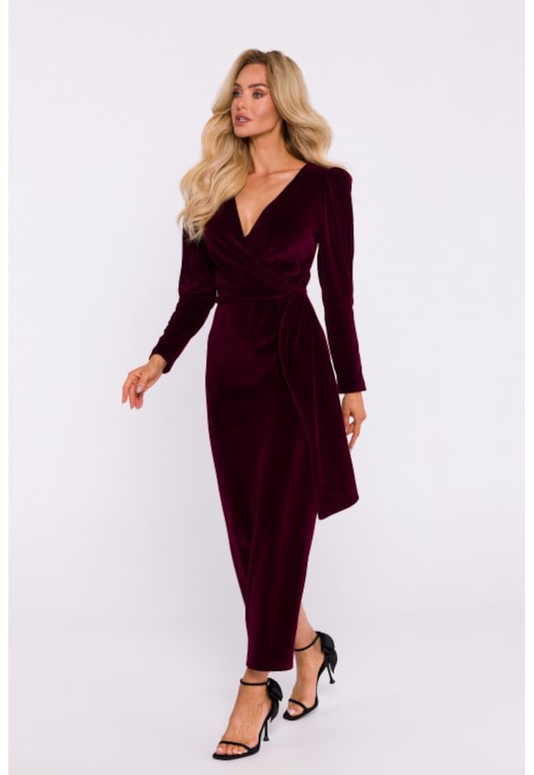 Rochie de seara maxi din velur - Visiniu