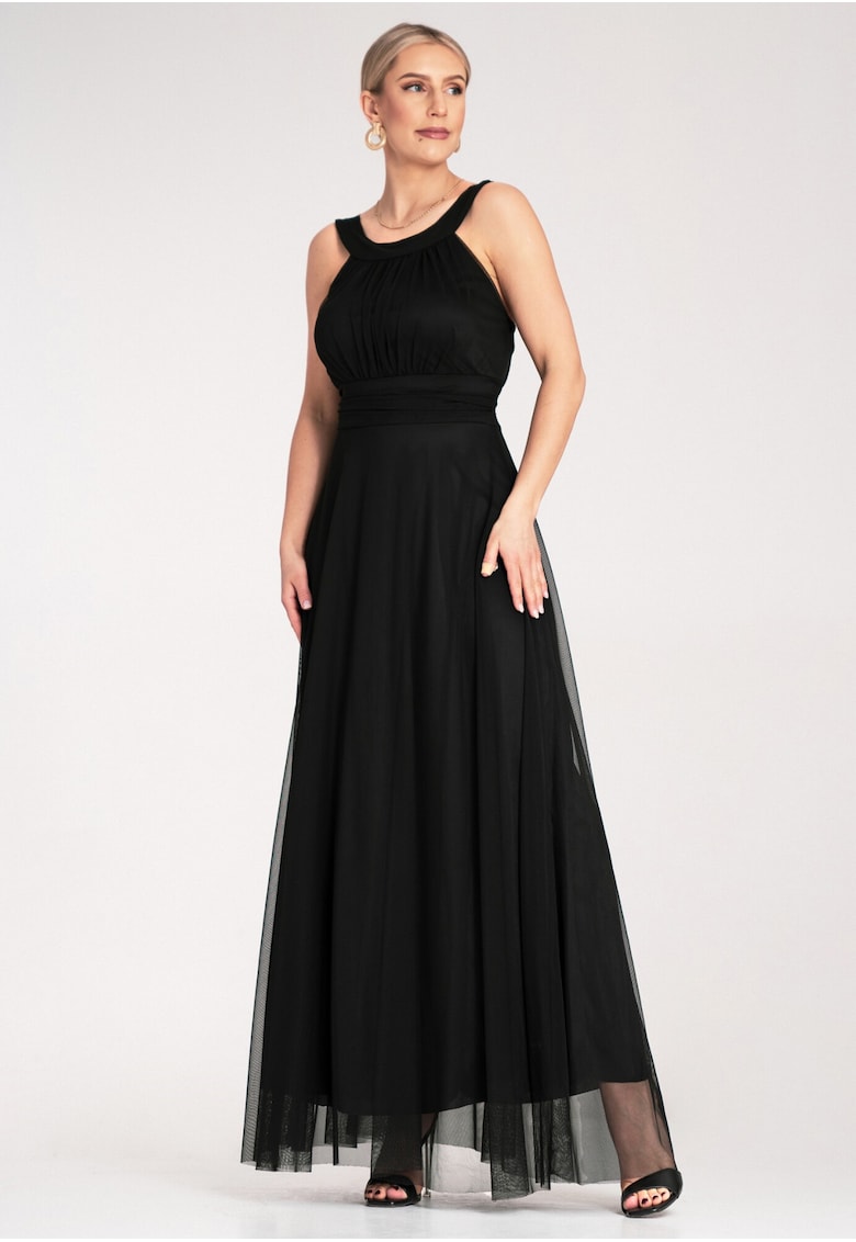 Rochie de seara maxi - neagra - din poliester si elastan -