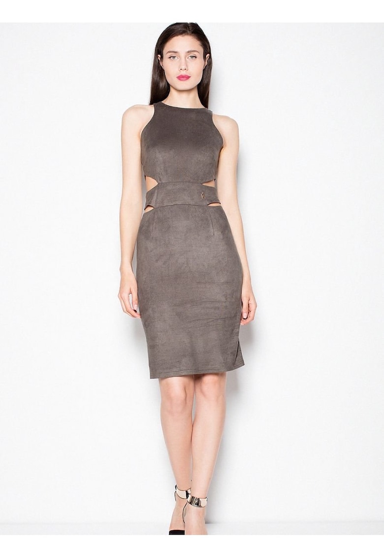 Rochie de seara verde - piele de caprioara - decupaje talie - elastan 5% - poliester 95%