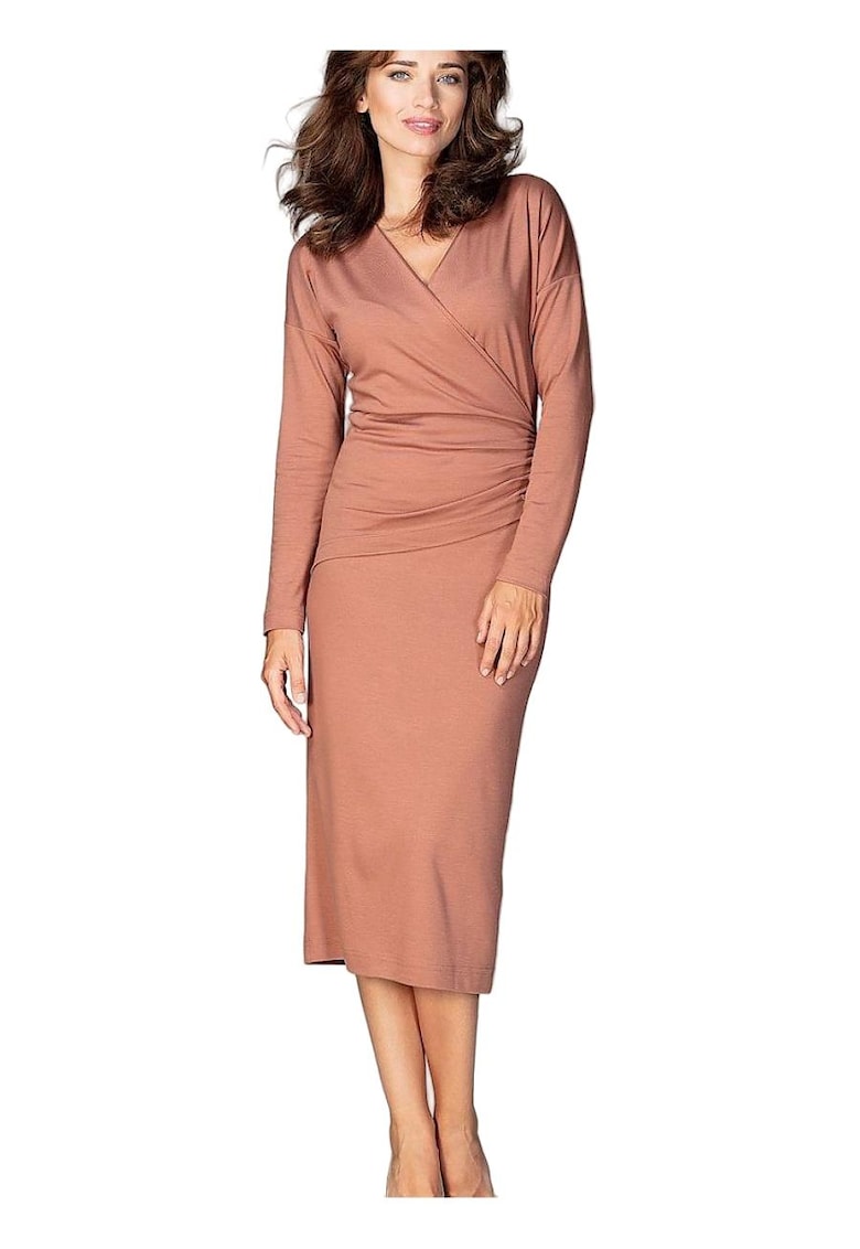 Rochie de zi - Viscoza/Poliester - Maro
