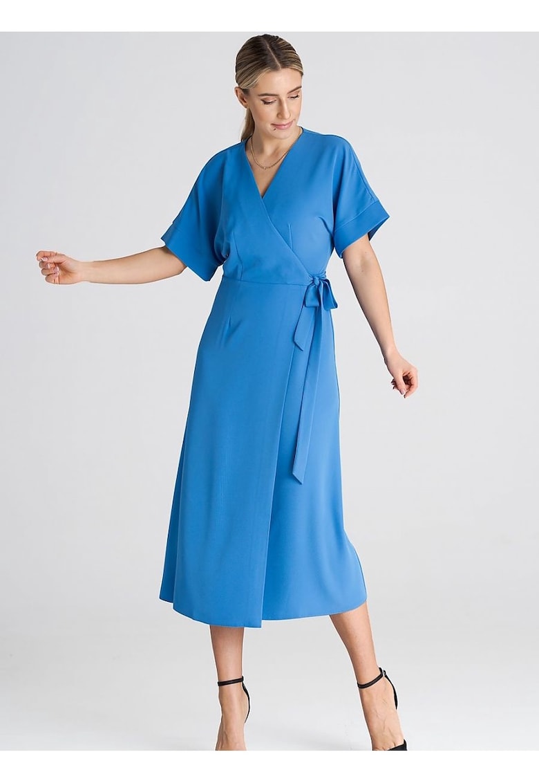 Rochie de zi casual - albastru - poliester - material confortabil