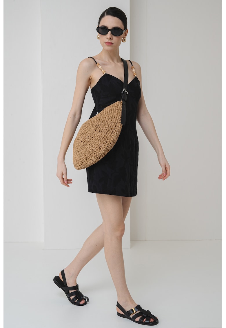 Rochie din amestec de bumbac cu decolteu in V - Negru