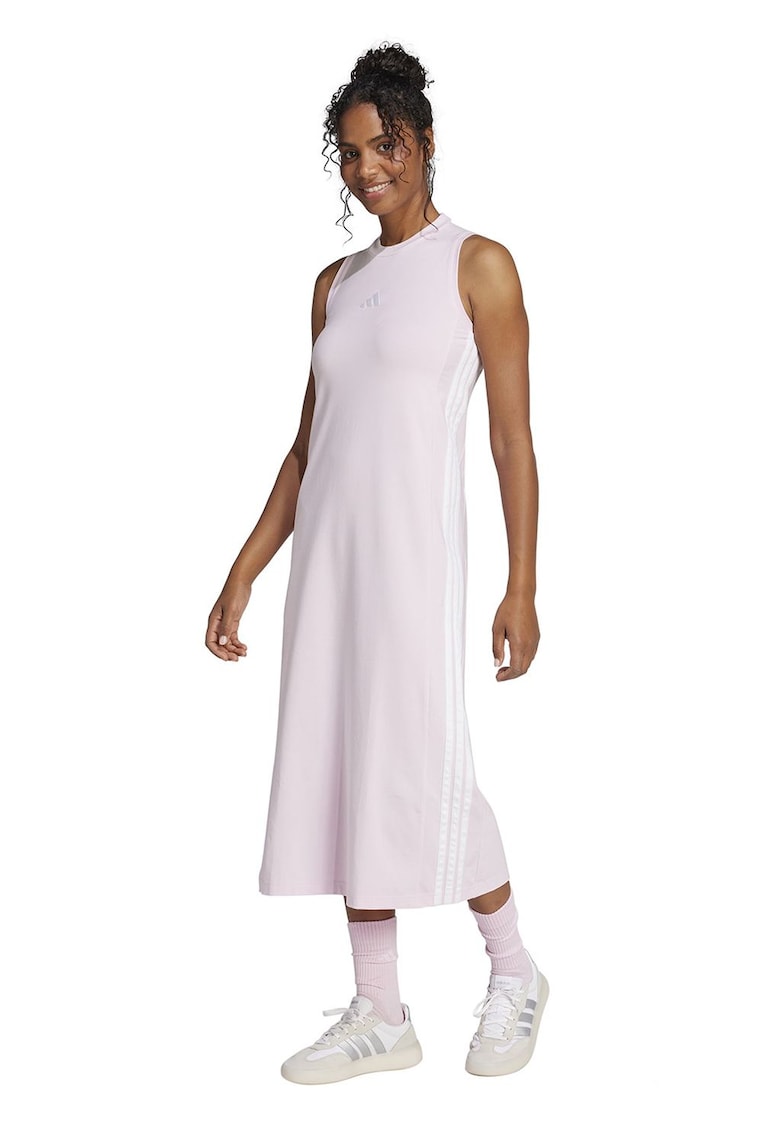 Rochie din amestec de bumbac cu slit lateral - Roz pastel