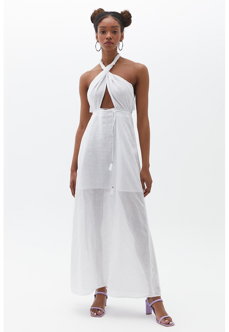 Rochie din bumbac cu bretea halter - Alb optic