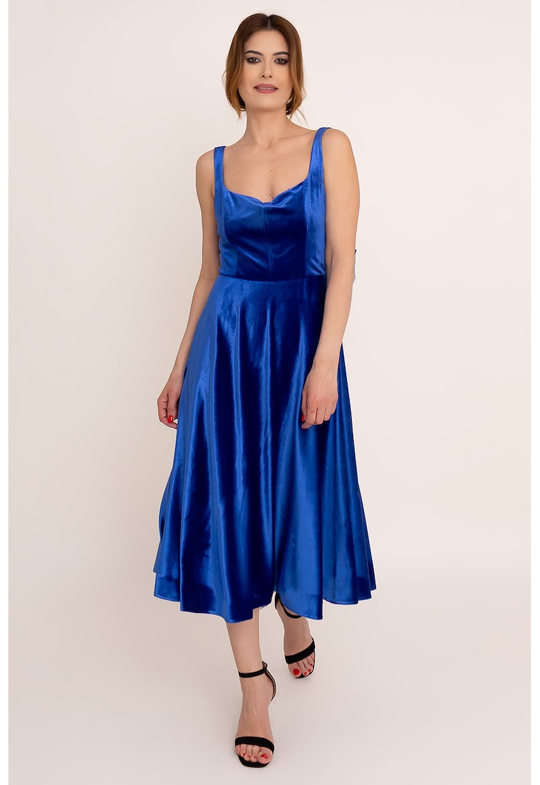 Rochie din catifea cu spate decupat Electra - Albastru royal