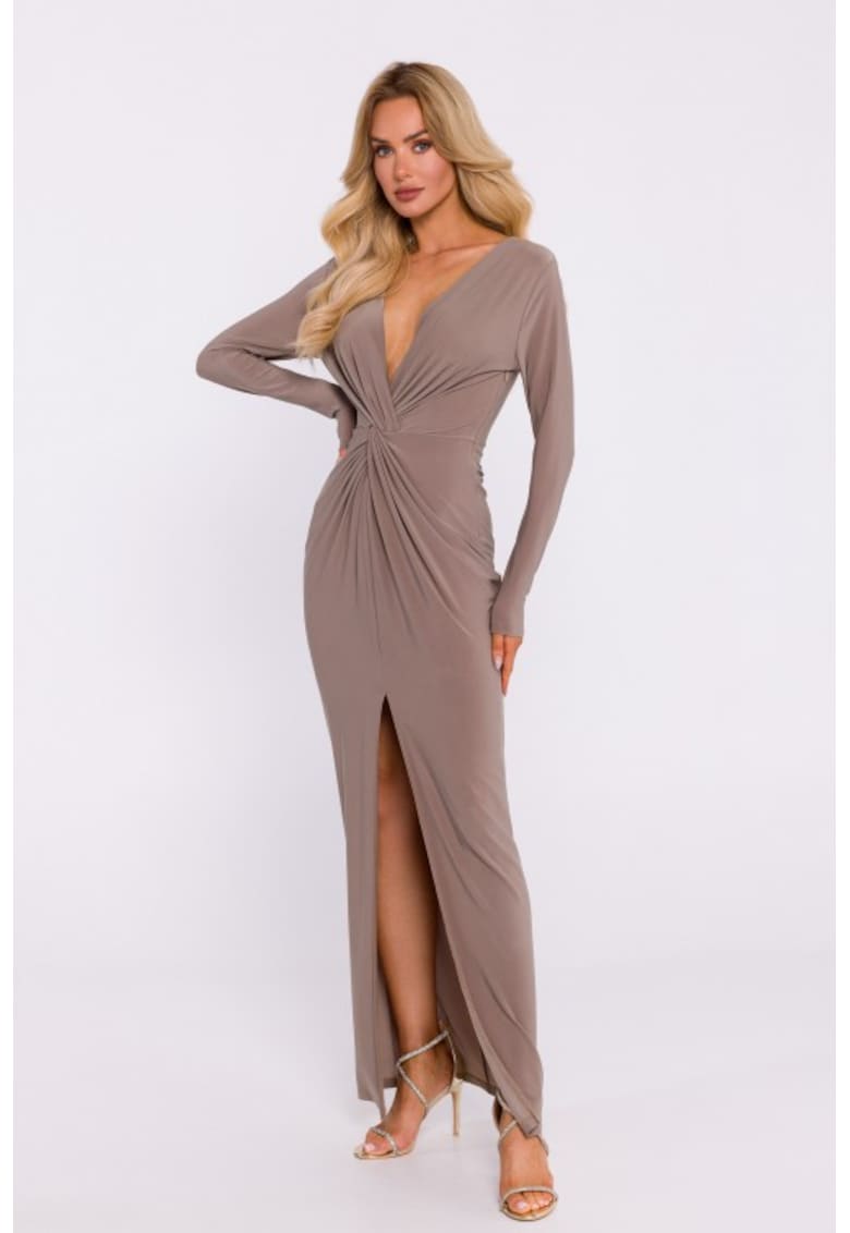 Rochie din tricot elastic cu impletitura - Bej