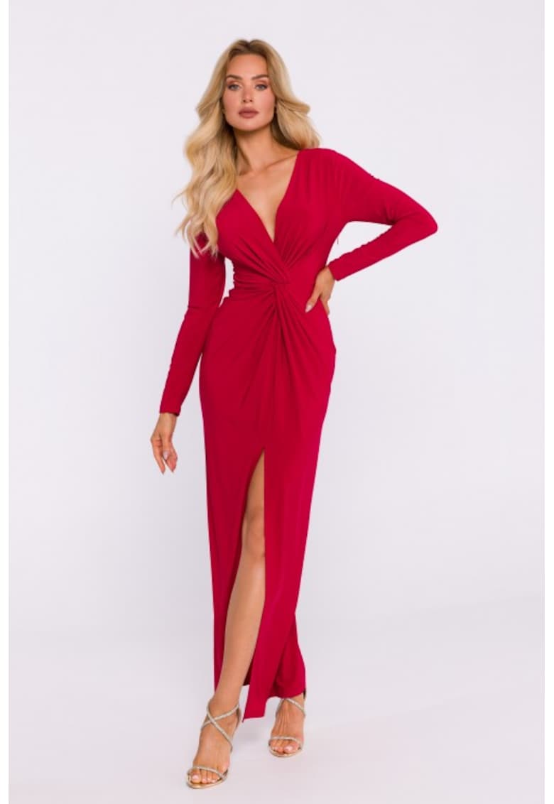Rochie din tricot elastic cu impletitura - Rosu