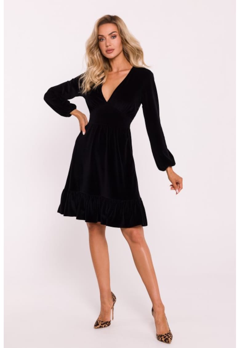 Rochie din velur cu bust - Negru