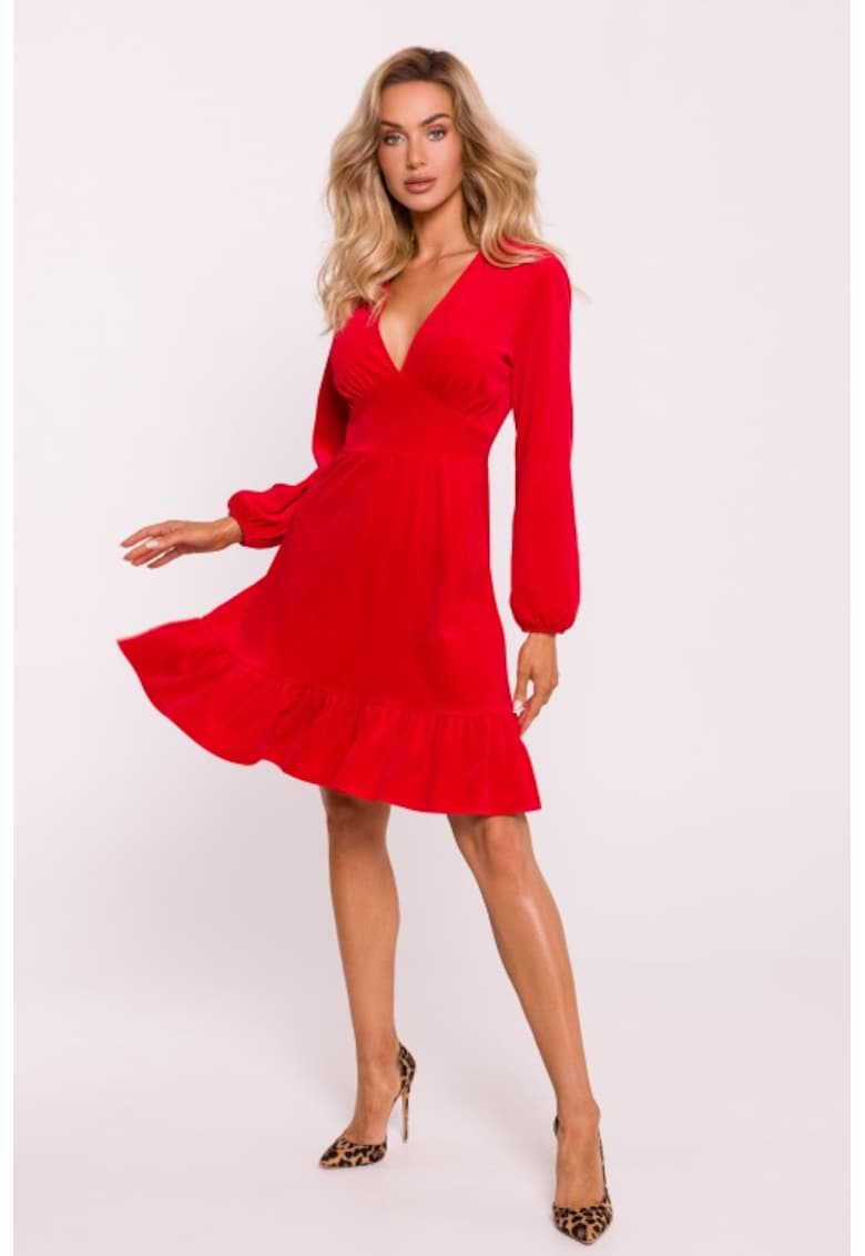 Rochie din velur cu bust - Rosu