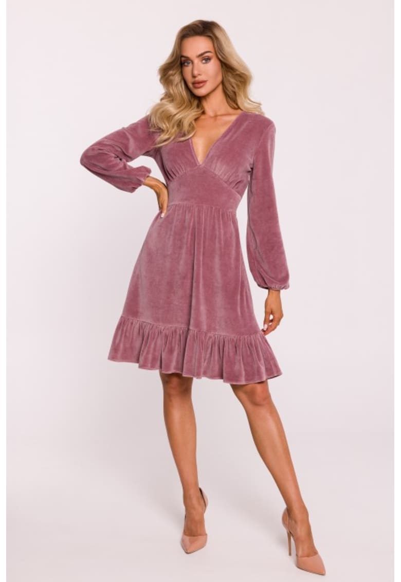Rochie din velur cu bust - Roz pal