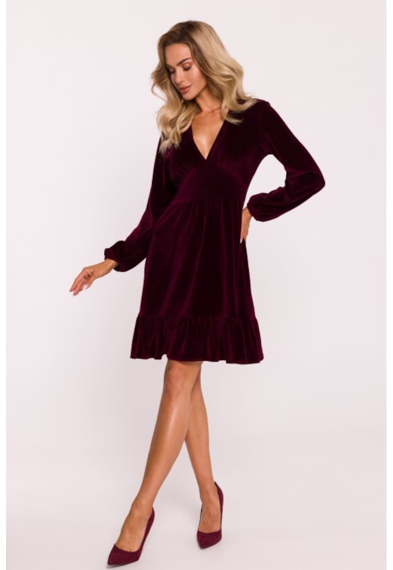 Rochie din velur cu bust - Visiniu