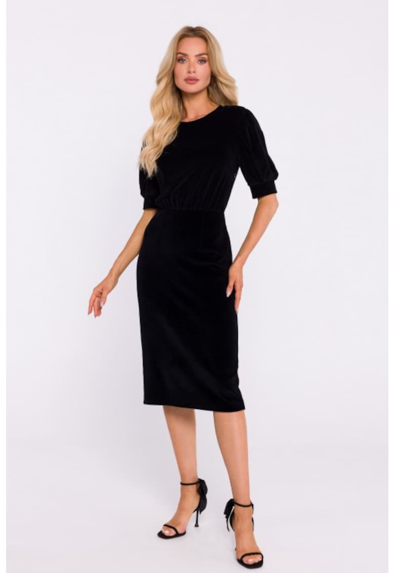 Rochie din velur cu maneci scurte - Negru