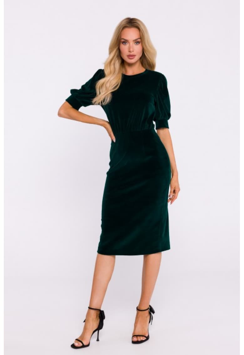 Rochie din velur cu maneci scurte - Verde