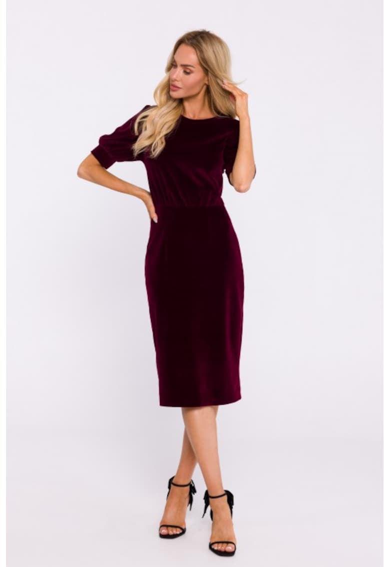 Rochie din velur cu maneci scurte - Visiniu
