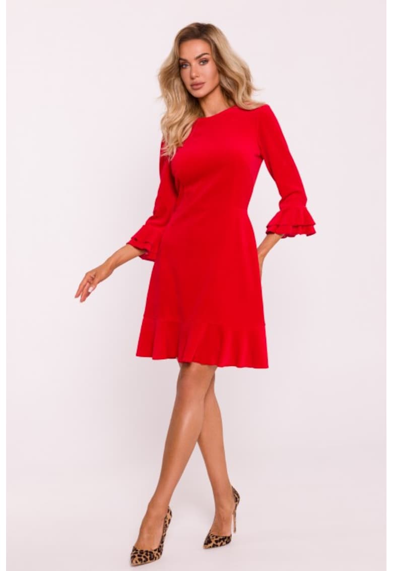 Rochie din velur cu volane - Rosu