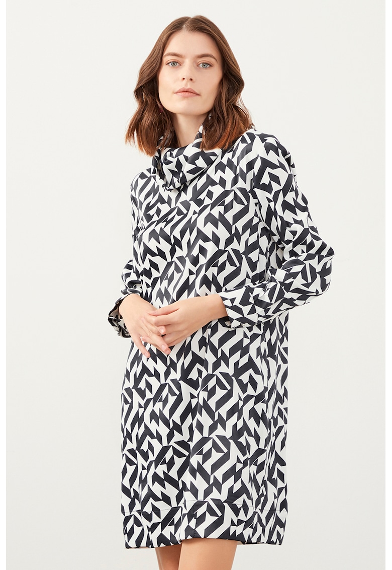 Rochie dreapta cu model geometric - Alb/Negru