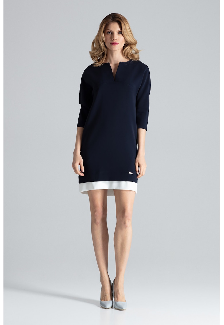 Rochie eleganta - bleumarin - cu buzunare - poliester -