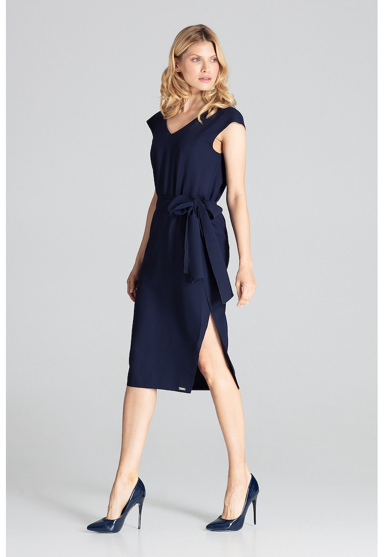 Rochie eleganta - bleumarin - cu fundita - poliester
