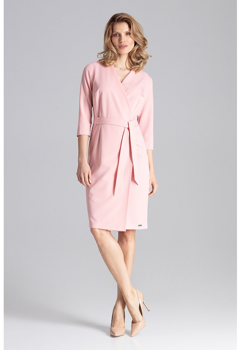 Rochie eleganta - cu curea - roz - poliester -