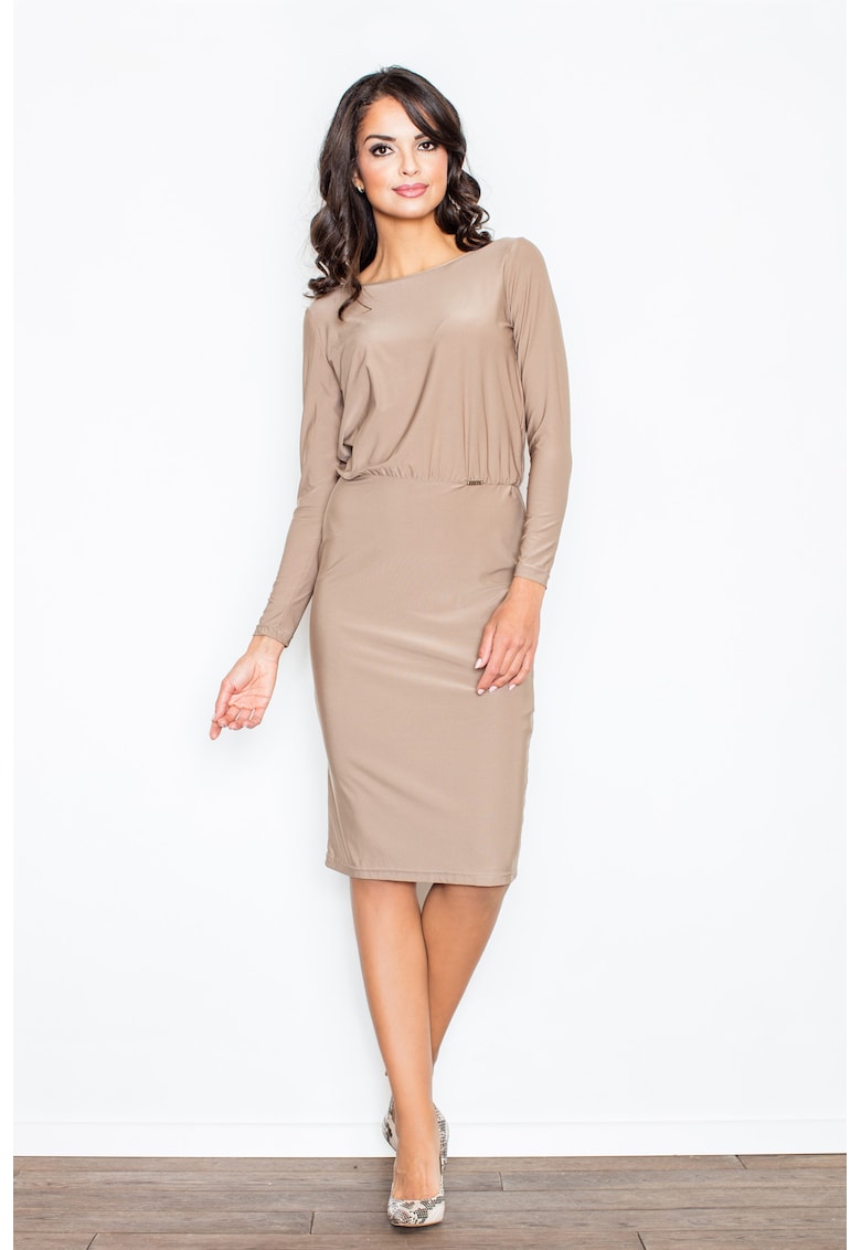 Rochie eleganta - fanta pe spate - bej - fluida - poliester