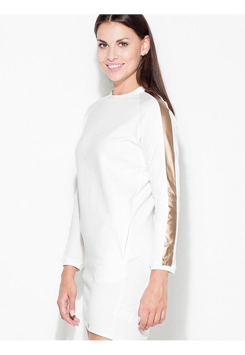Rochie eleganta maneci lungi cu insertie aurie - spate mai lung - bumbac 95% elastan 5%