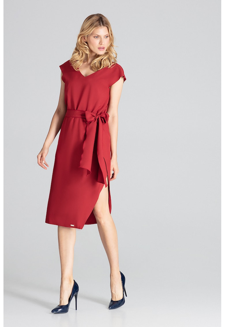 Rochie eleganta - visiniu - cu fundita - poliester