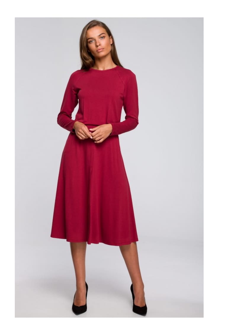 Rochie evazata - Viscoza - Rosu - Rosu