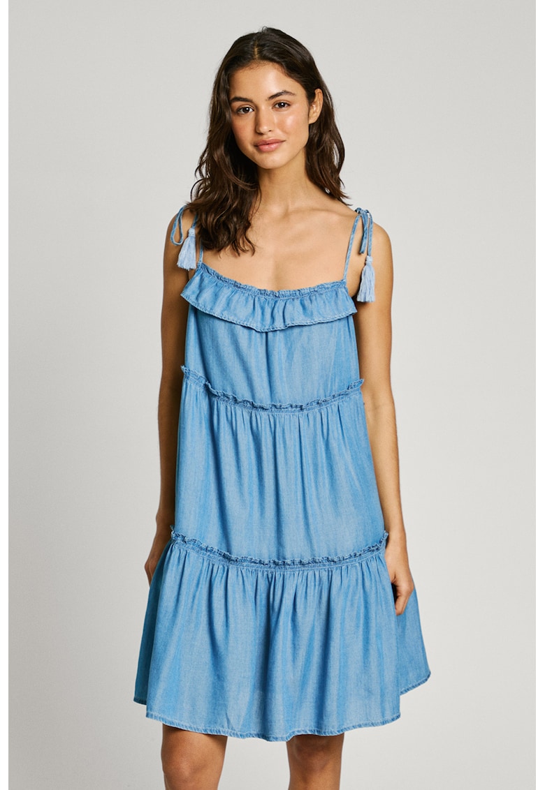 Rochie evazata cu buzunare laterale - Albastru azur