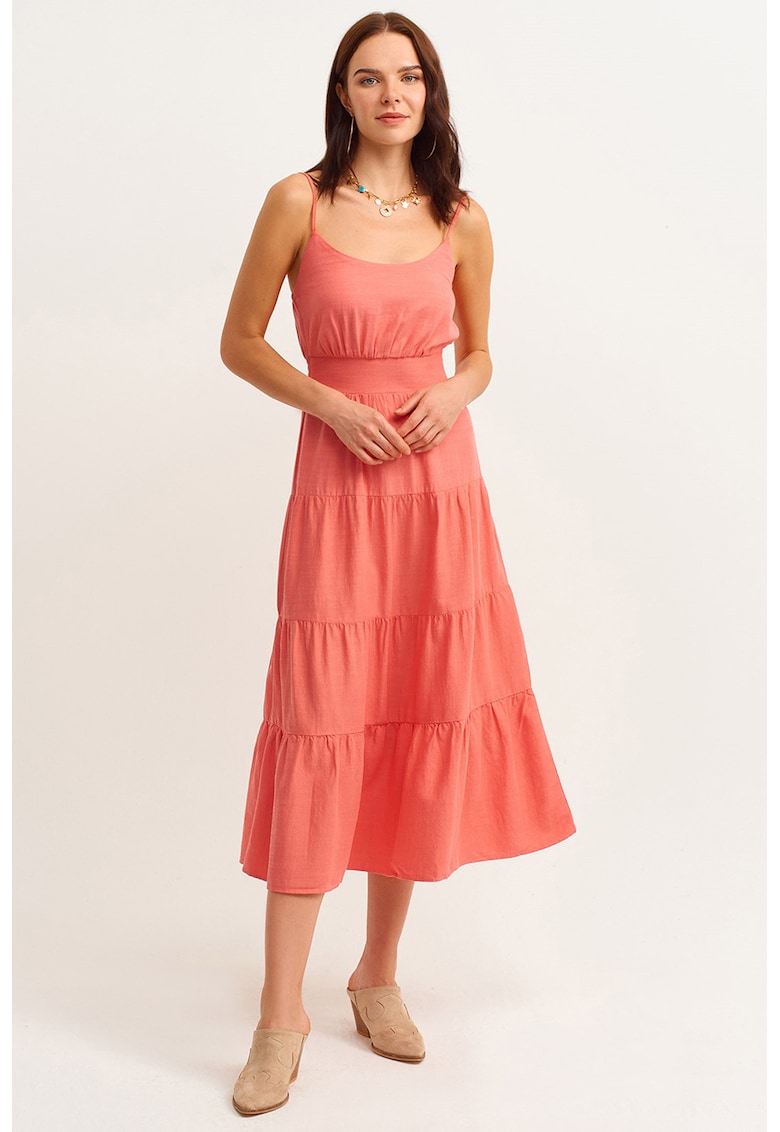Rochie evazata cu fronseuri - Coral