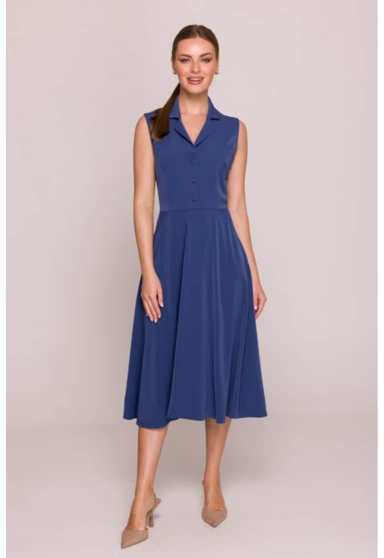 Rochie evazata cu guler - - Albastru