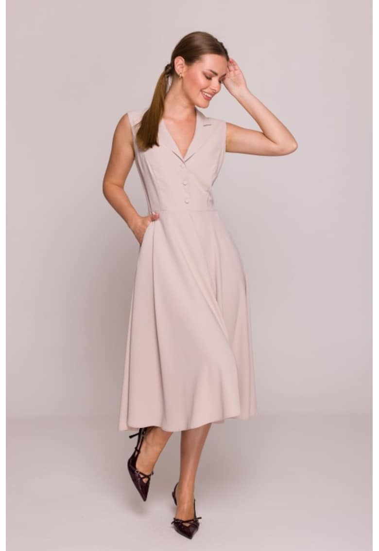 Rochie evazata cu guler - - Bej