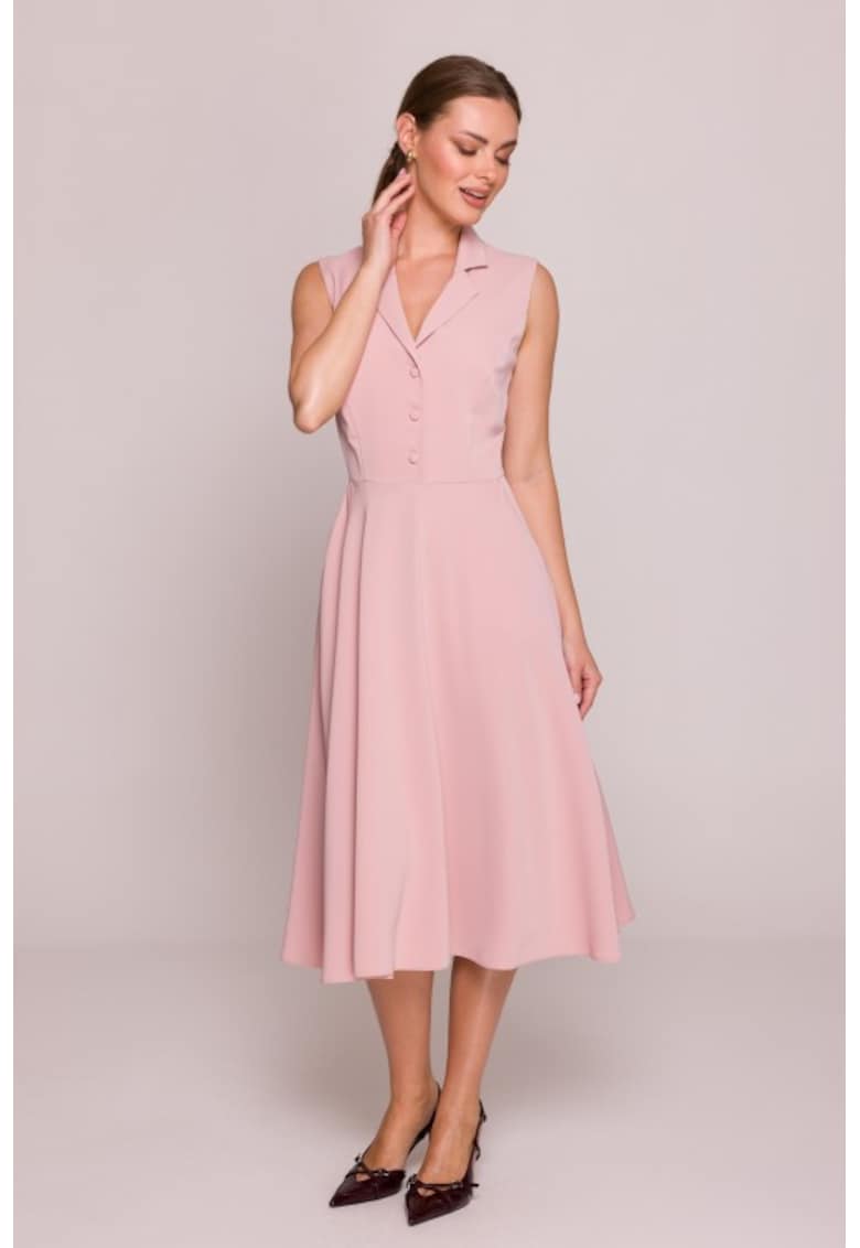 Rochie evazata cu guler - - Roz pudrat