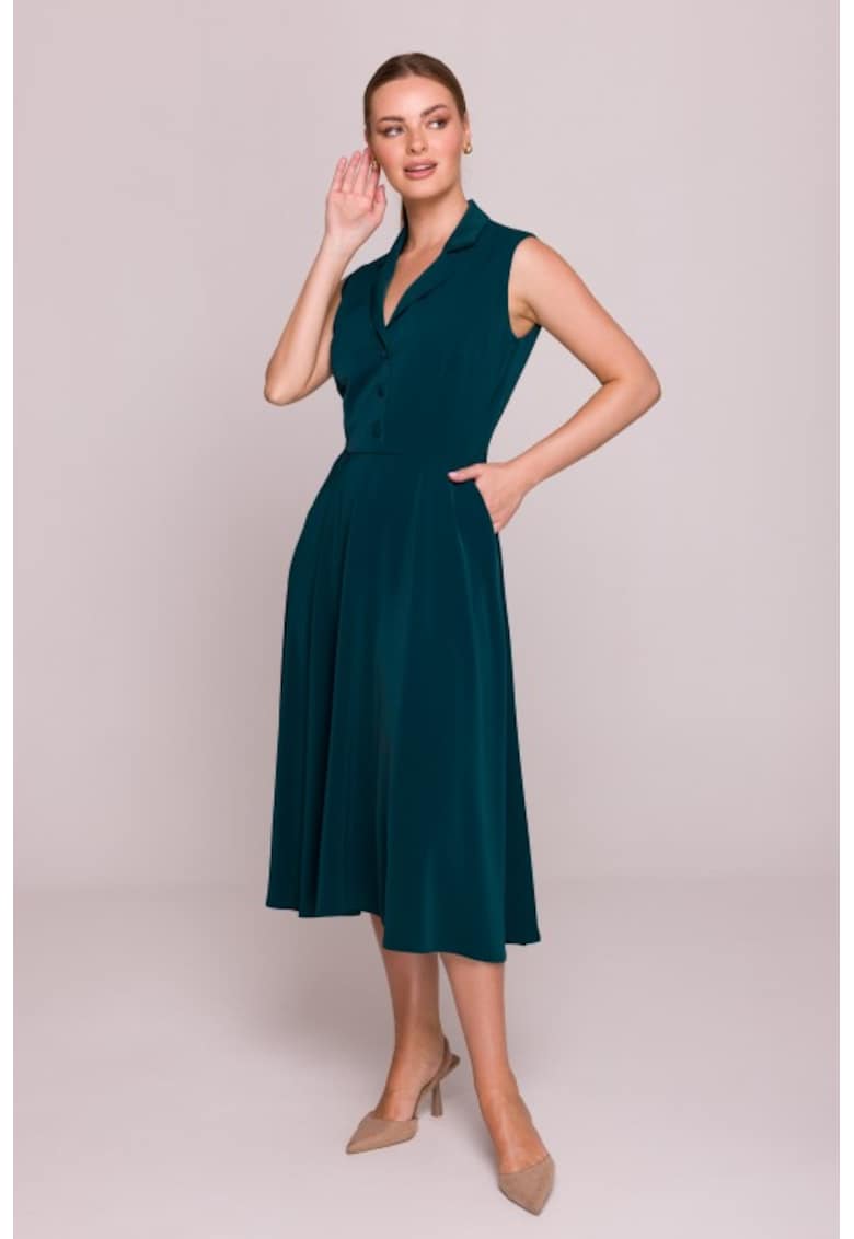 Rochie evazata cu guler - - Verde